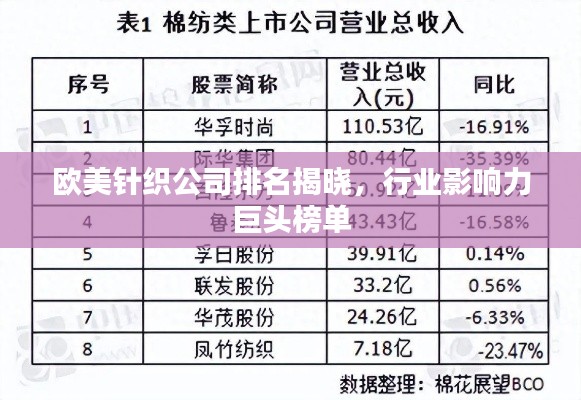 歐美針織公司排名揭曉，行業(yè)影響力巨頭榜單