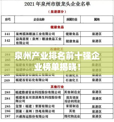 泉州產(chǎn)業(yè)排名前十強企業(yè)榜單揭曉！