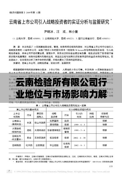 云南檢驗(yàn)所有限公司行業(yè)地位與市場影響力解析